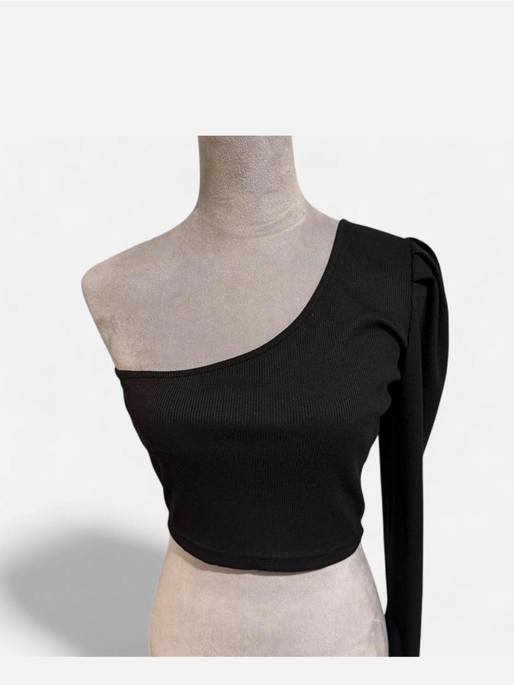 Black One Shoulder Long Sleeve Crop Top